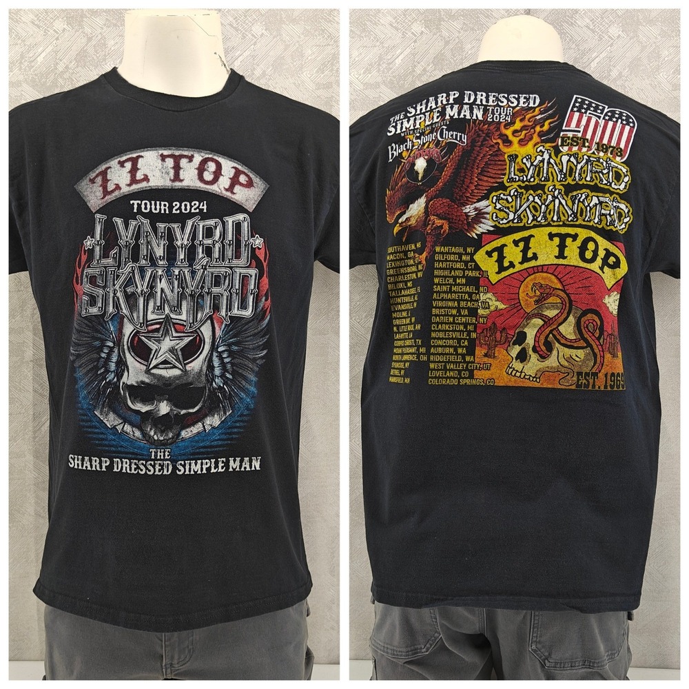 ZZ Top Lynyrd Skynyrd Shirt Mens Large Sharp Dressed Simple Man Tour Double Side